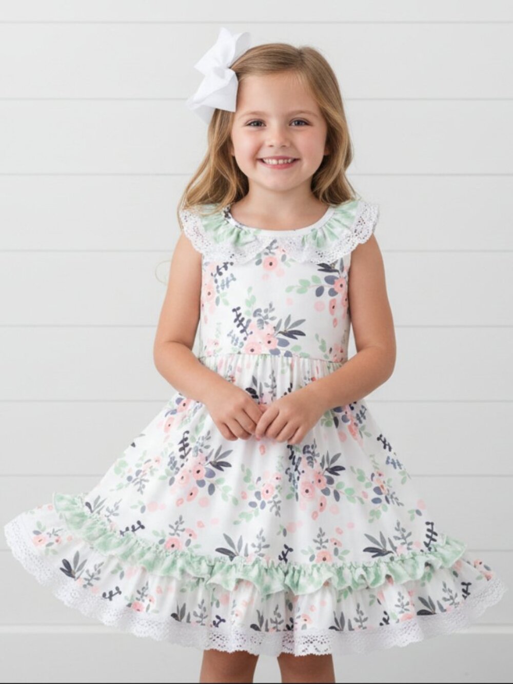 Mint Green & Peach Floral Twirl Milk Silk Dress, NWT